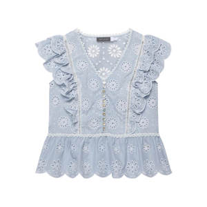 Mint Velvet Blue Cotton Broderie Striped Top